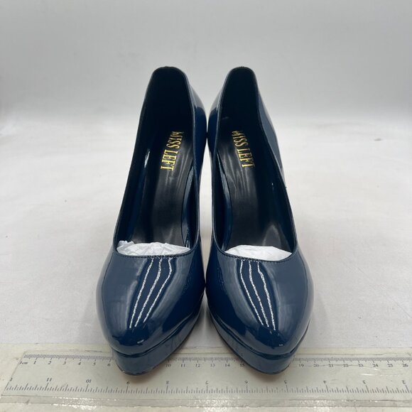 miss left Navy Platform Almond Toe Pumps Slip On Chunky High Heels Party Shoes - Picture 3 of 8
